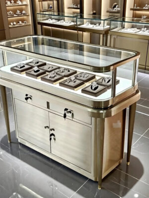 High-end luxury stainless steel curved display cabinet