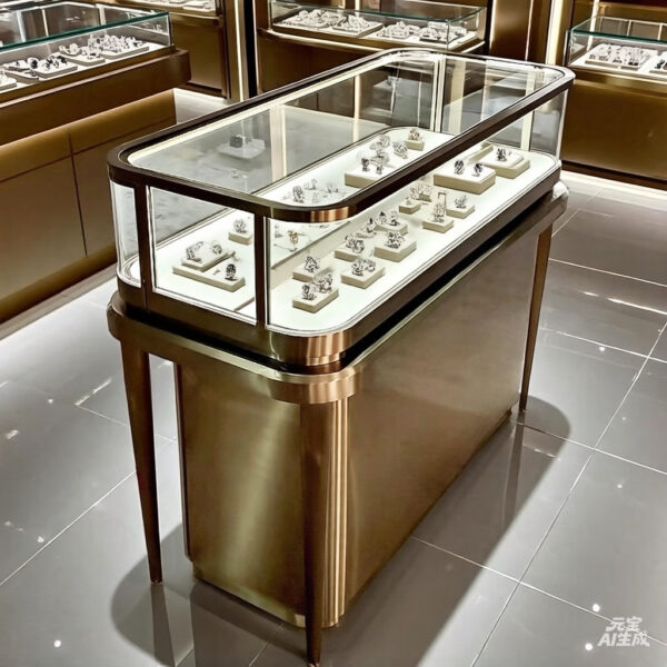 High-end luxury stainless steel curved display cabinet