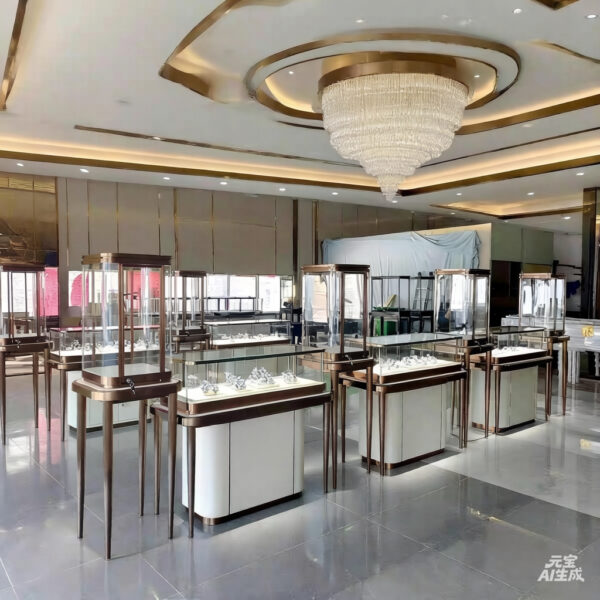 High-end luxury stainless steel curved display cabinet